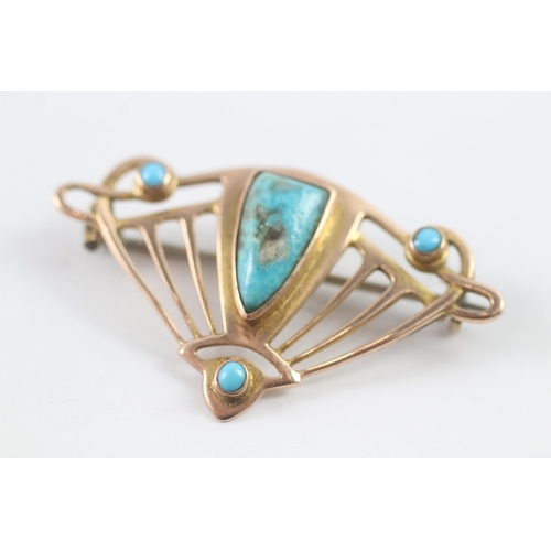 74 - 9ct gold arts & crafts turquoise brooch