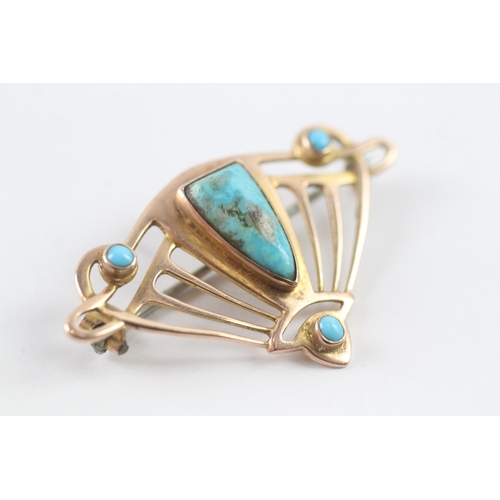 74 - 9ct gold arts & crafts turquoise brooch