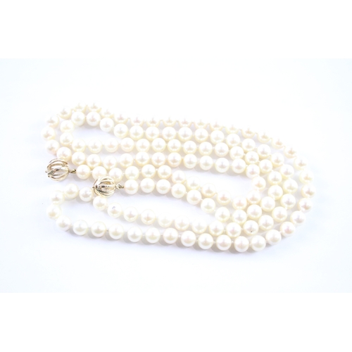 75 - 9ct gold double clasped beaded pearl necklace (54.7g)