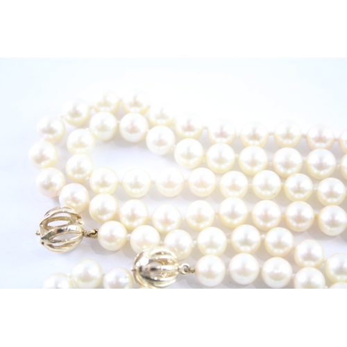 75 - 9ct gold double clasped beaded pearl necklace (54.7g)