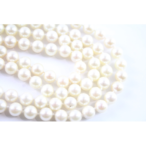 75 - 9ct gold double clasped beaded pearl necklace (54.7g)