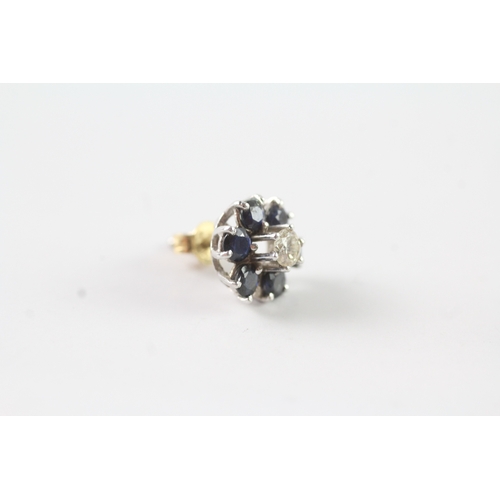 76 - 18ct gold sapphire and diamond floral cluster stud earrings