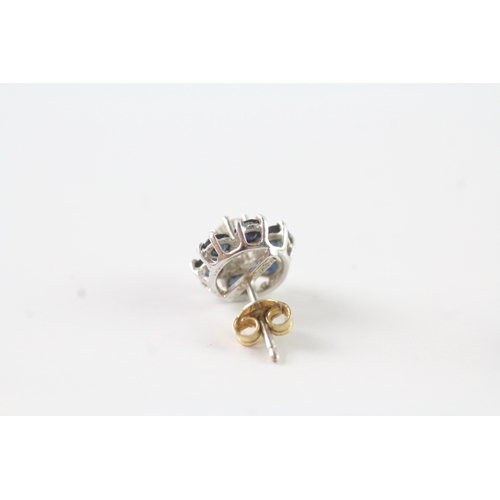 76 - 18ct gold sapphire and diamond floral cluster stud earrings