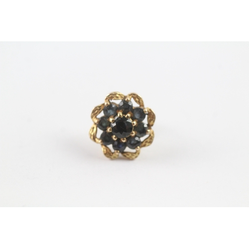 82 - 9ct gold sapphire floral cluster stud earrings