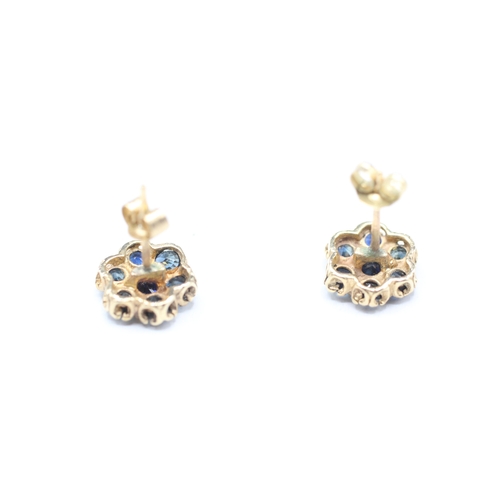 109 - 9ct gold blue gemstone flower stud earrings (1.4g)