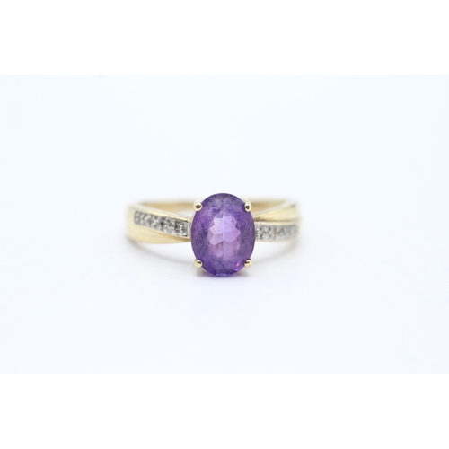 114 - 9ct gold amethyst and diamond ring (2.6g) Size P