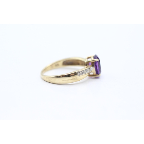 114 - 9ct gold amethyst and diamond ring (2.6g) Size P