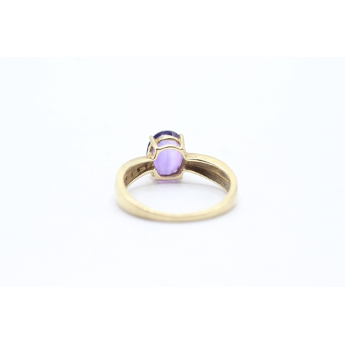 114 - 9ct gold amethyst and diamond ring (2.6g) Size P