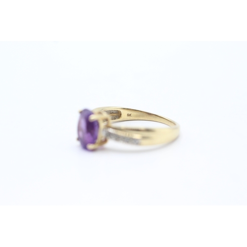 114 - 9ct gold amethyst and diamond ring (2.6g) Size P