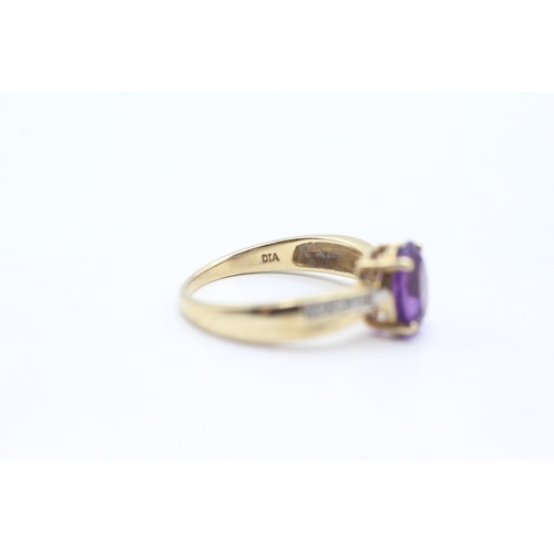 114 - 9ct gold amethyst and diamond ring (2.6g) Size P