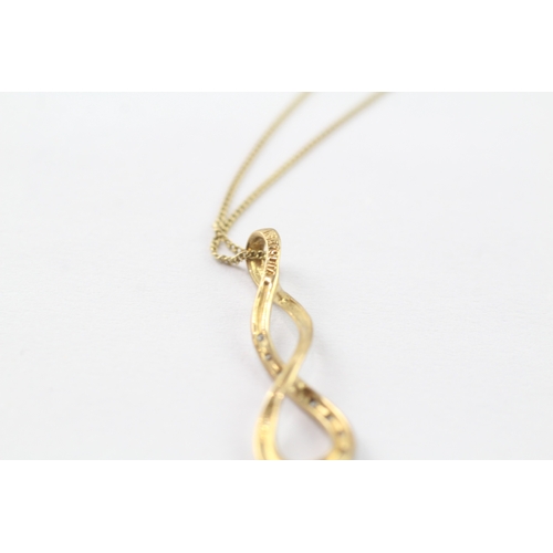 123 - 9ct gold diamond twist pendant on chain (1.4g)