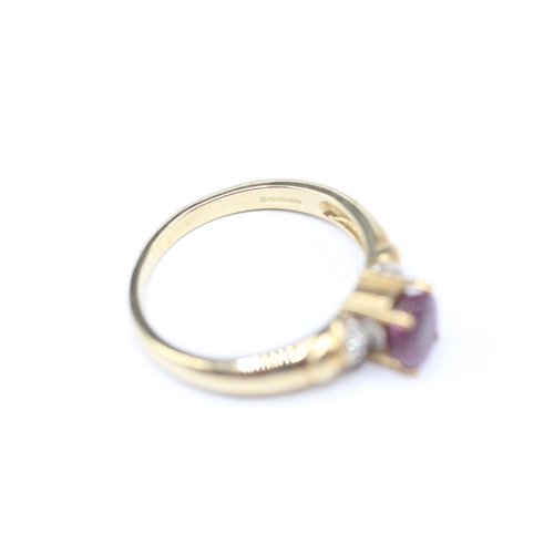 136 - 9ct gold pink gemstone and diamond ring (2.9g) Size J