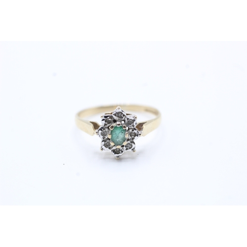 138 - 9ct gold emerald and diamond ring (1.5g) Size K 1/2