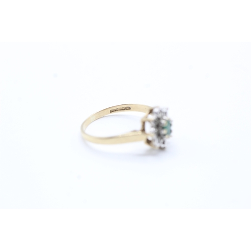 138 - 9ct gold emerald and diamond ring (1.5g) Size K 1/2