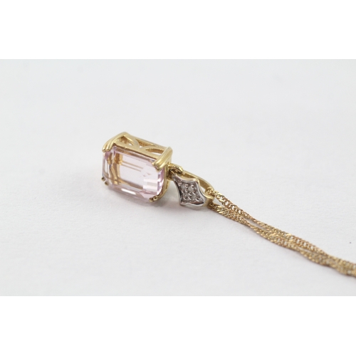 141 - 9ct gold pink gemstone & diamond pendant necklace