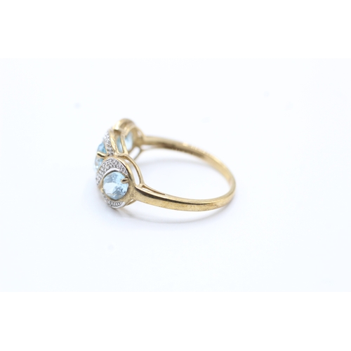 146 - 9ct gold blue gemstone and diamond ring (2.6g) Size P 1/2