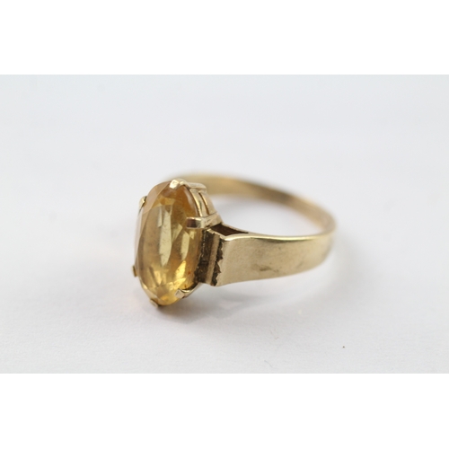 155 - 9ct gold vintage oval cut yellow gemstone dress ring Size S