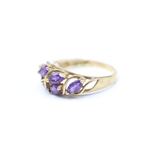 157 - 9ct gold six stone amethyst ring (2.5g) Size Q