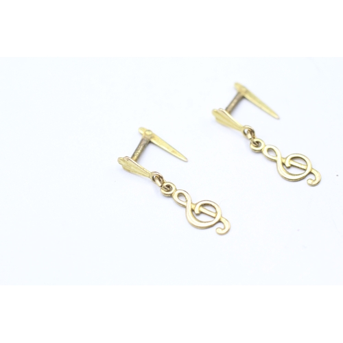 158 - 9ct gold music note earrings (0.3g)