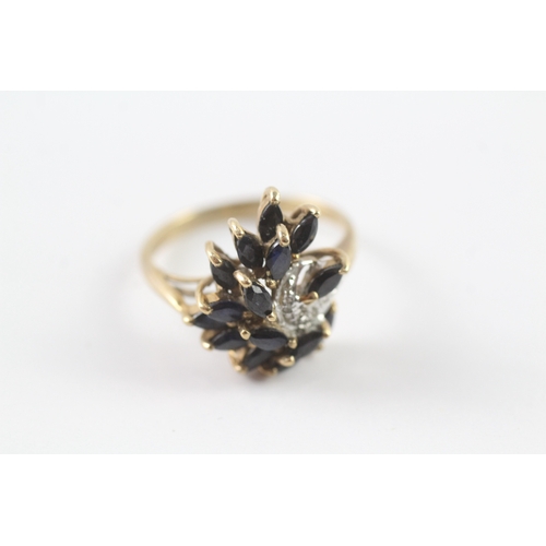 16 - 9ct gold vintage sapphire & diamond dress ring (3.3g) Size P