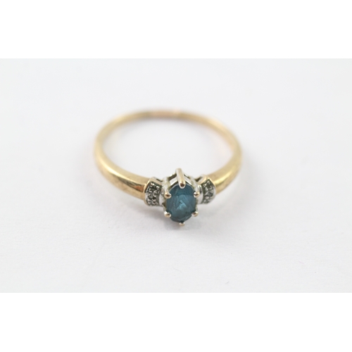 167 - 9ct gold blue gemstone and diamond ring (1.8g) Size R