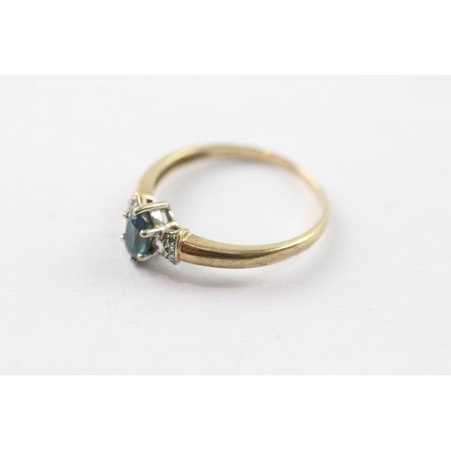 167 - 9ct gold blue gemstone and diamond ring (1.8g) Size R