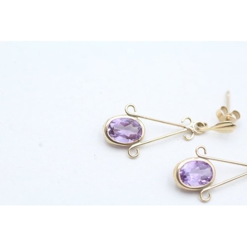 170 - 9ct gold amethyst drop earrings (0.8g)