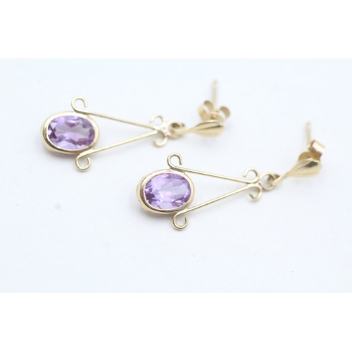 170 - 9ct gold amethyst drop earrings (0.8g)