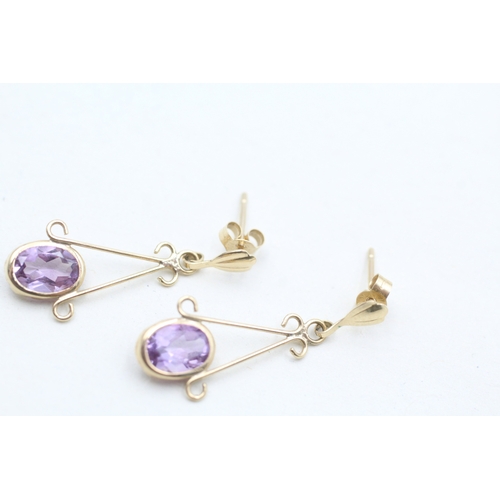 170 - 9ct gold amethyst drop earrings (0.8g)