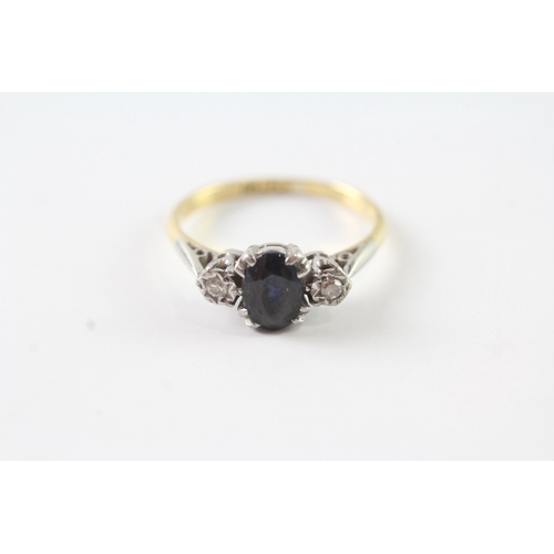 18 - 18ct gold vintage sapphire and diamond trilogy dress ring (2.4g) Size M