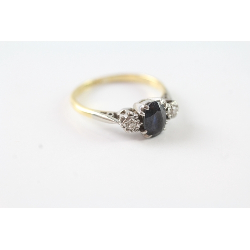 18 - 18ct gold vintage sapphire and diamond trilogy dress ring (2.4g) Size M