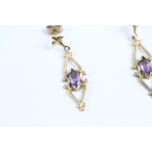 19 - 9ct gold amethyst drop earrings (1.1g)