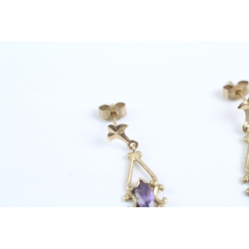 19 - 9ct gold amethyst drop earrings (1.1g)