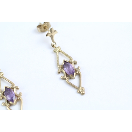 19 - 9ct gold amethyst drop earrings (1.1g)