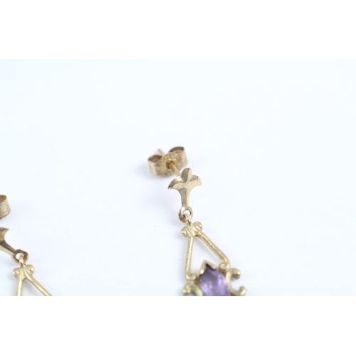 19 - 9ct gold amethyst drop earrings (1.1g)