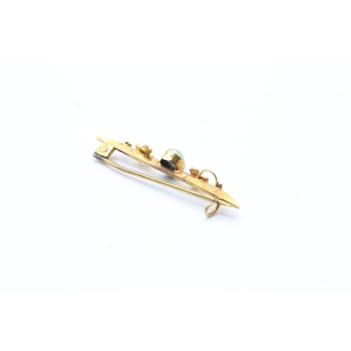 196 - 9ct gold blue gemstone and split pearl brooch (1.1g)