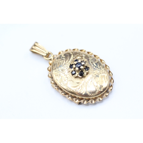 201 - 9ct gold and sapphire locket pendant (2.9g)