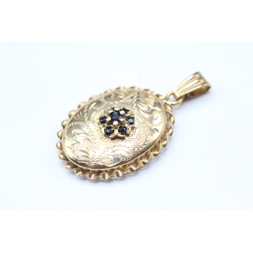 201 - 9ct gold and sapphire locket pendant (2.9g)