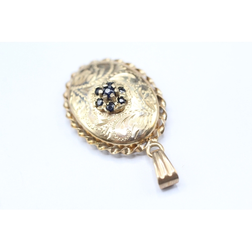 201 - 9ct gold and sapphire locket pendant (2.9g)