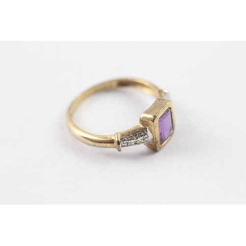 232 - 9ct gold amethyst and diamond shoulder pave ring (2.4g) Size O