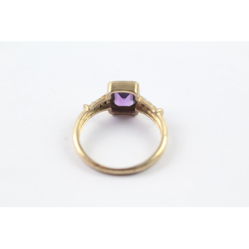 232 - 9ct gold amethyst and diamond shoulder pave ring (2.4g) Size O