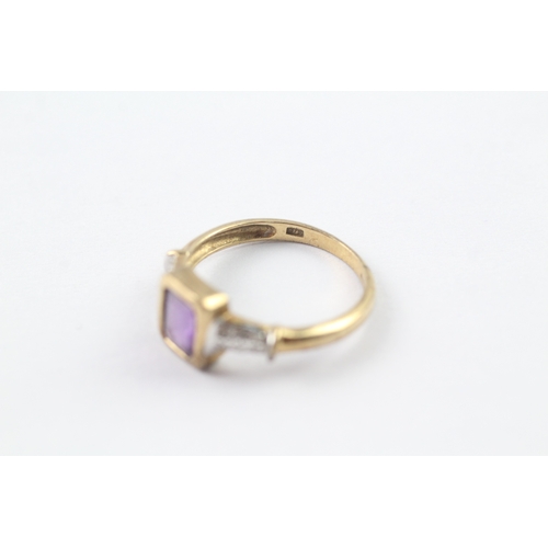 232 - 9ct gold amethyst and diamond shoulder pave ring (2.4g) Size O