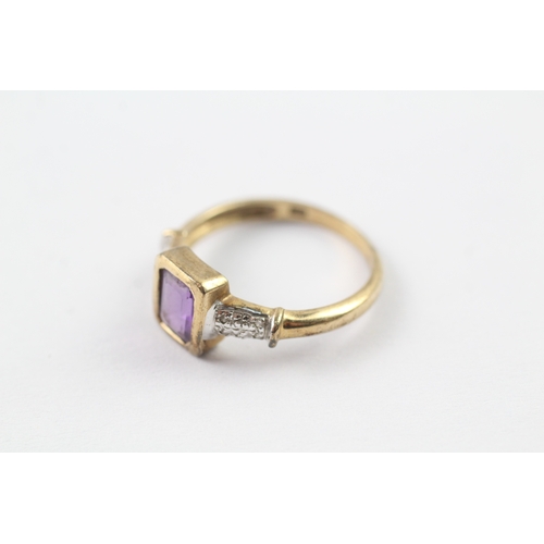 232 - 9ct gold amethyst and diamond shoulder pave ring (2.4g) Size O