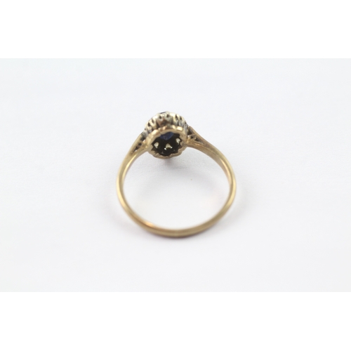 233 - 9ct gold sapphire and diamond halo ring (1.9g) Size M