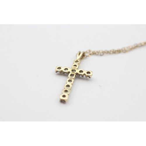 243 - 9ct gold diamond cross pendant necklace (1.9g)