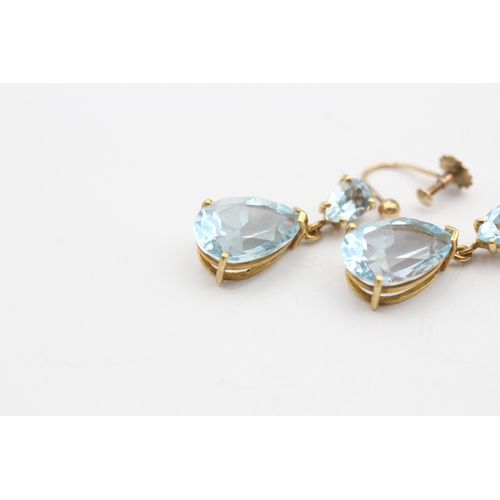 246 - 9ct gold antique blue topaz drop earrings (7.3g)