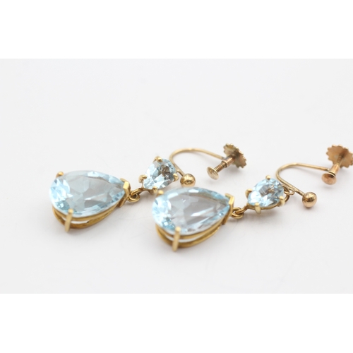 246 - 9ct gold antique blue topaz drop earrings (7.3g)