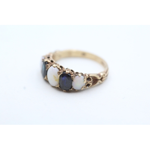 248 - 9ct gold opal and sapphire alternating ring (3g) Size O