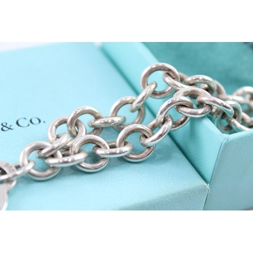 251 - Tiffany & Co Sterling Silver Belcher Link Necklace w/ Heart Pendant & Box 71g