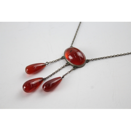 260 - Antique Sterling Silver Carnelian Lavalliere Necklace 6g